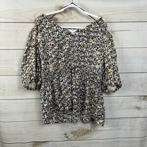 Time And Tru Smocked Elastic Waist V-Neck Bubble Sleeve Blouse Size XXXL